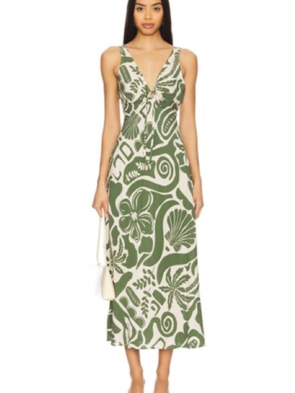Green and White Tropical Print Maxi Dress with keyhole front - Picture 7 of 7